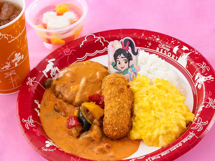 ハンバーグプレート(キノコトマトクリームソース、カニクリームコロッケ、エッグ、ライス)