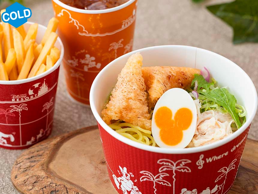 野菜とエビの春巻きと蒸し鶏の冷やし麺(ゆず塩)、エッグ添え